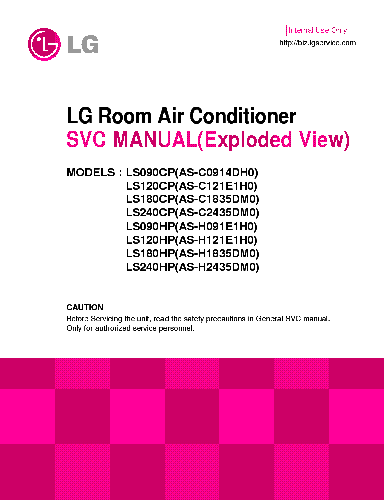 LG ROOM AIR CONDITIONER LS090CPLS240HP Service Manual download, schematics, eeprom, repair info