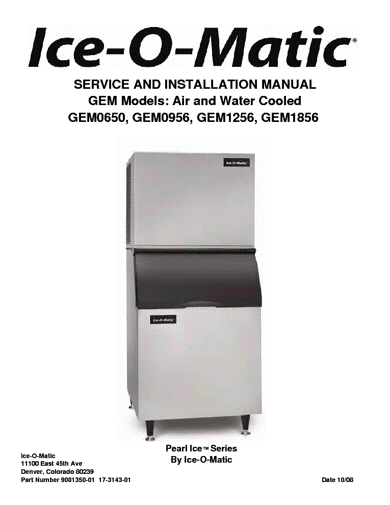 ICE O MATIC GEM0650 GEM0956 GEM1256 GEM1856 ICE MAKER Service Manual