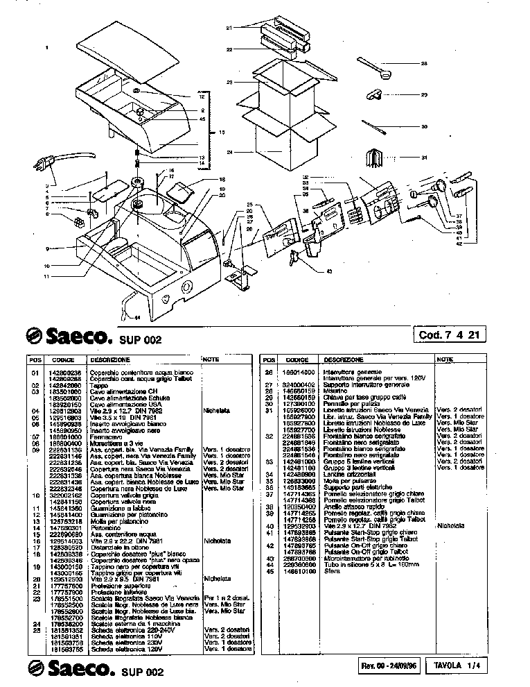 SAECO SUP 002 Service Manual download, schematics, eeprom, repair info