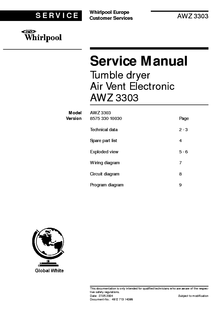 WHIRLPOOL AWZ 3303 Service Manual free download, schematics, eeprom ...