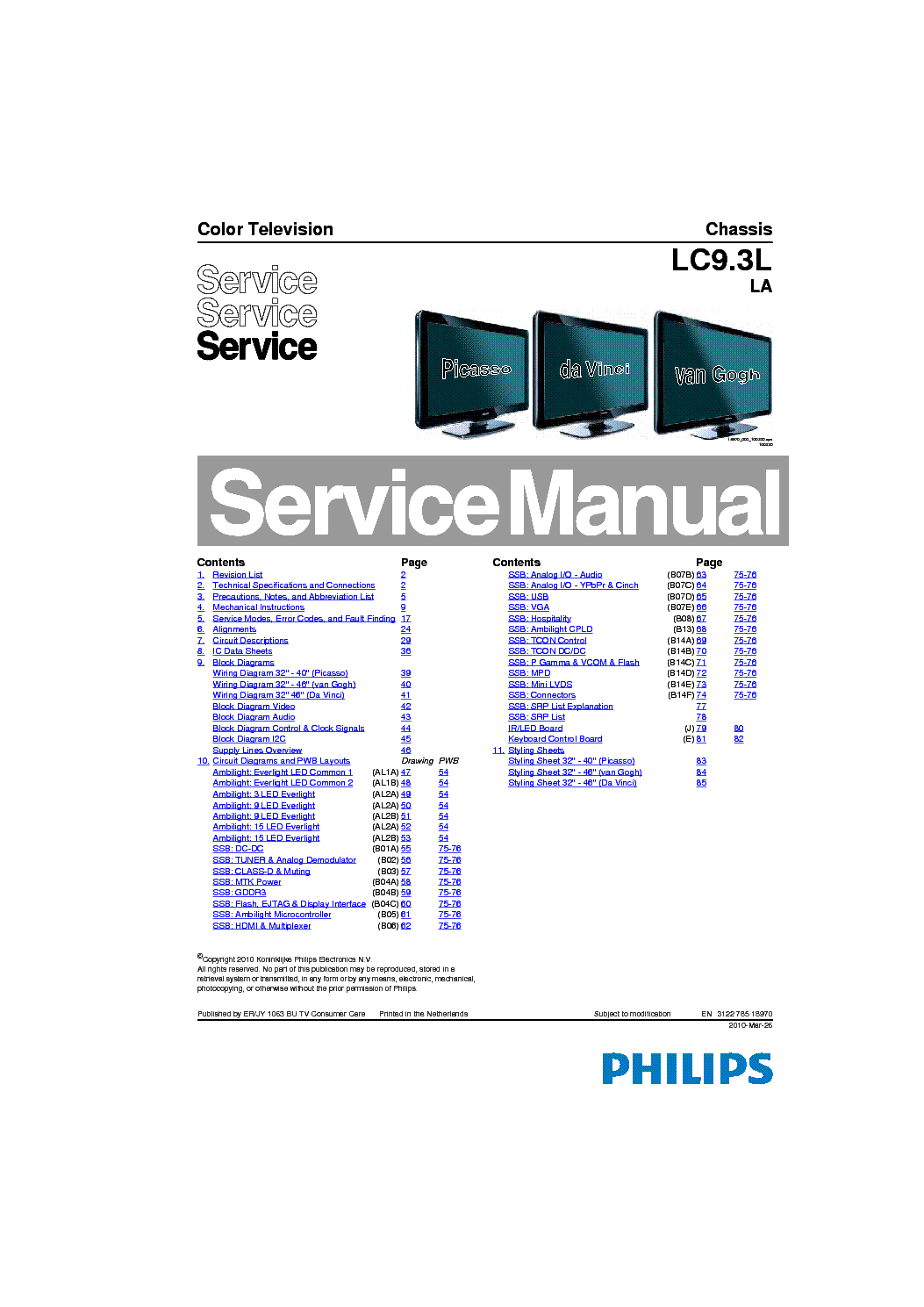 PHILIPS 32PFL5605D 78 6605D 78 LED-TV Service Manual download