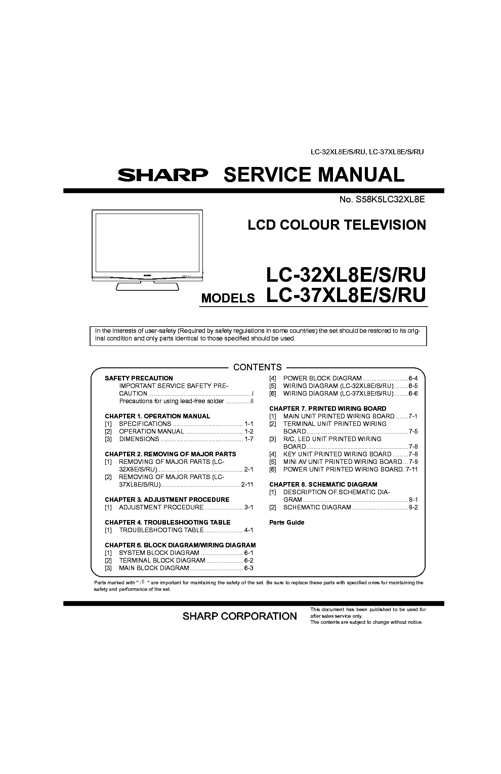 Sharp LC-15AV7U TV Service manual PDF View/Download