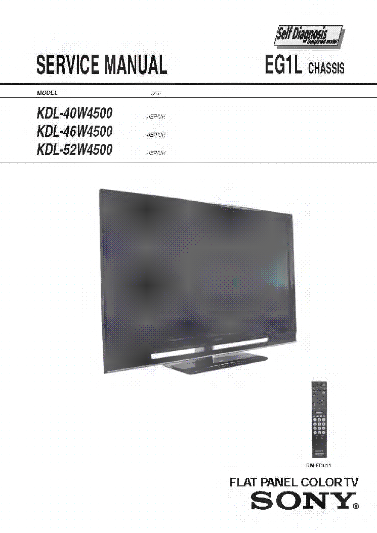 Sony Bravia Kdl 40w4500 Chassis Eg1l Service Manual