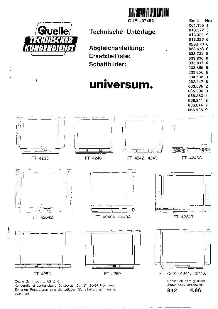 UNIVERSUM EVELUX FT4265 FT4246 FT4242 FT4243 FT4240 FT4241 FT4250 ...