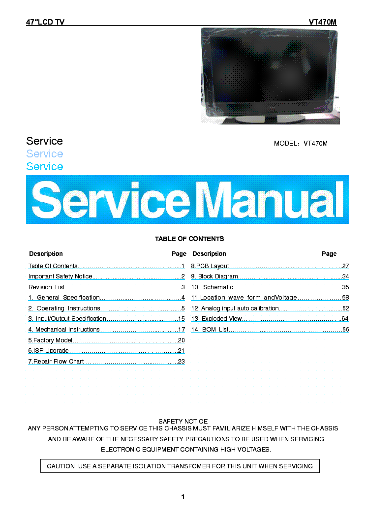 Vizio Vt470m Lcd Tv Service Manual Download  Schematics