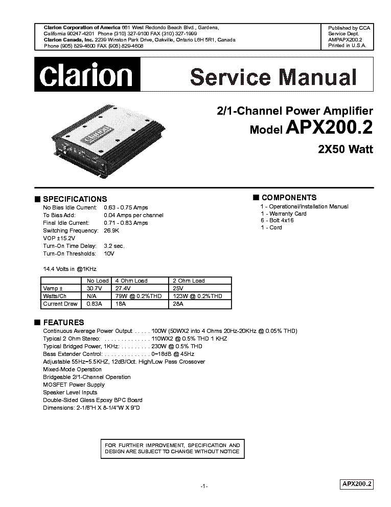 CLARION CX501 CX501B CX501A PE-3402B PE-3402K Service Manual download