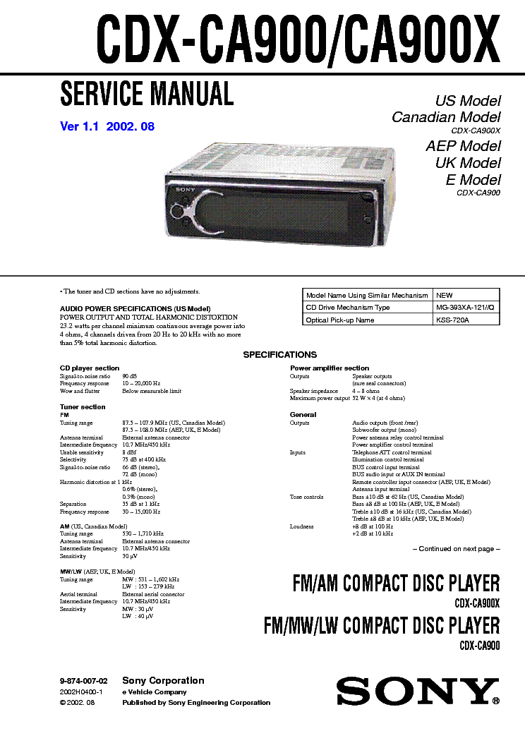 Sony cdx ca900 инструкция
