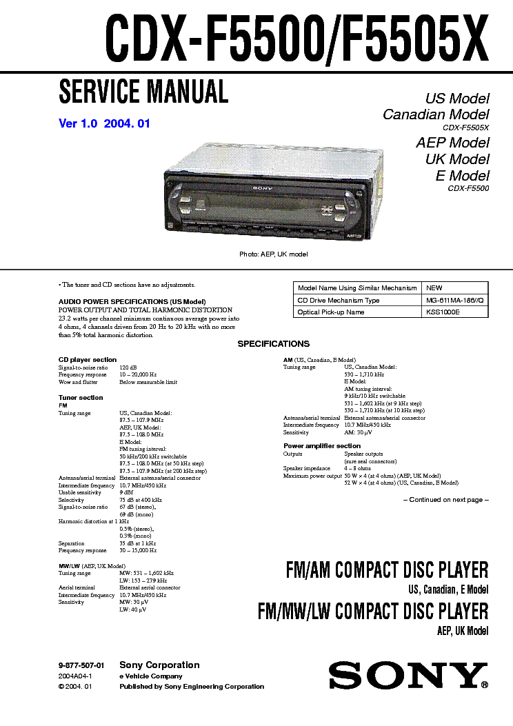 Инструкция магнитолы sony cdx f5500