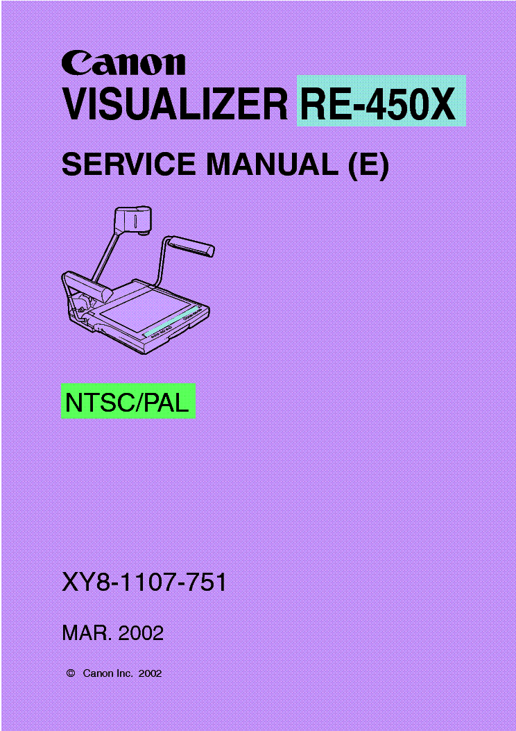 CANON RE-450X VISUALIZER SM Service Manual download, schematics, eeprom