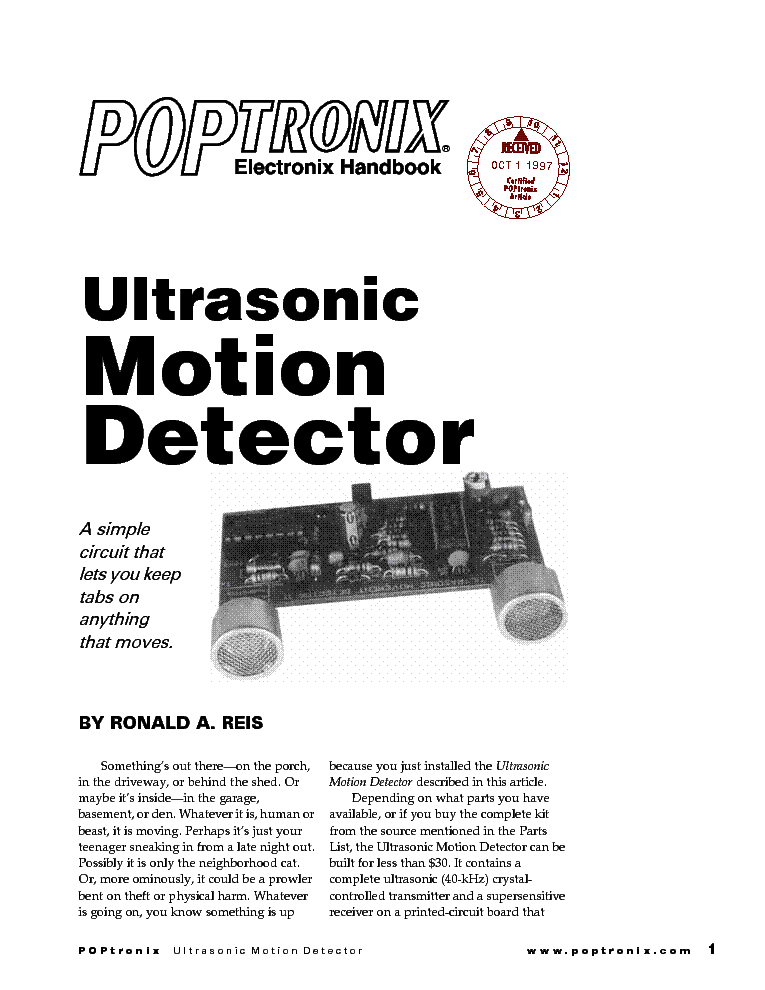 Ultrasonic Motion Detector Service Manual Download Schematics Eeprom Repair Info For 2003