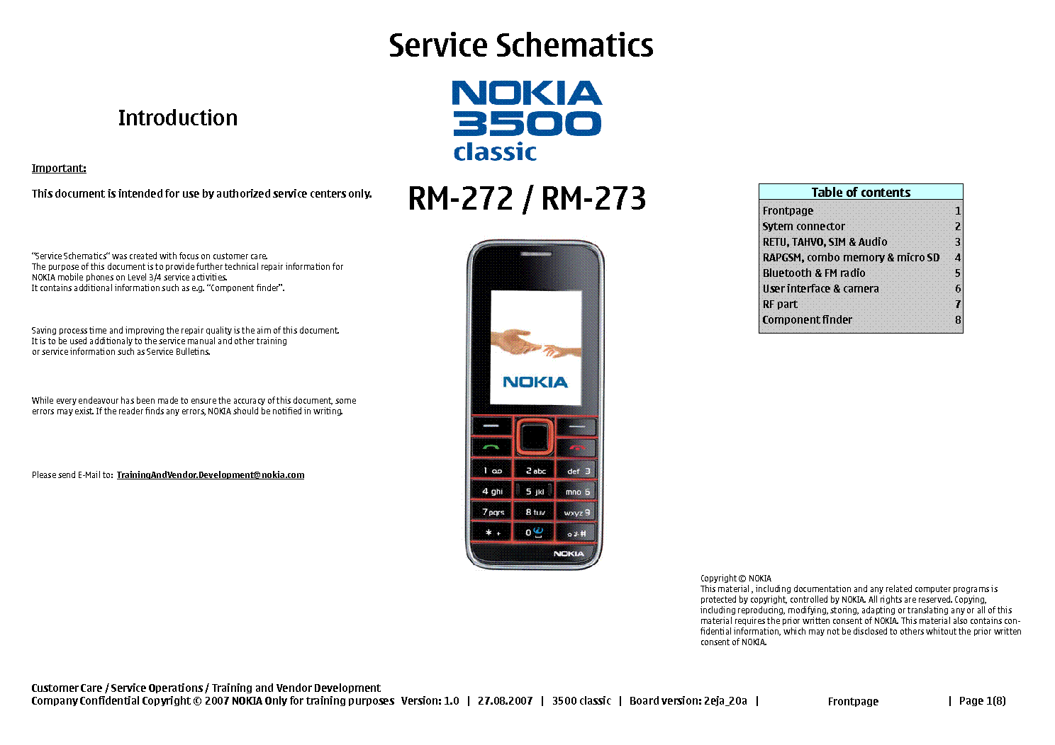 ... picture is a preview of NOKIA 3500C RM-272,RM-273 SERVICE SCHEMATICS