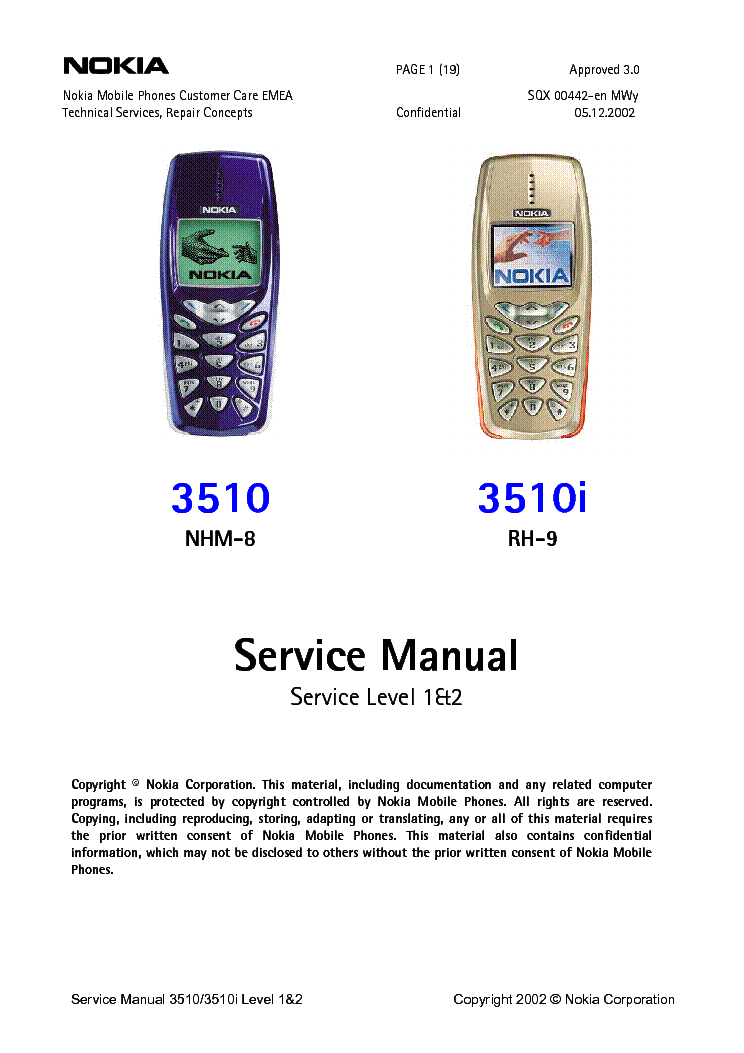 NOKIA 3510I RH-9 SERVICE MANUAL-1,2 Service Manual ...