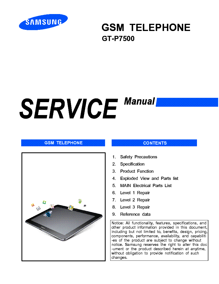 SAMSUNG GT-P7500 GALAXY TAB 10.1 3G SERVICE MANUAL Service Manual free ...