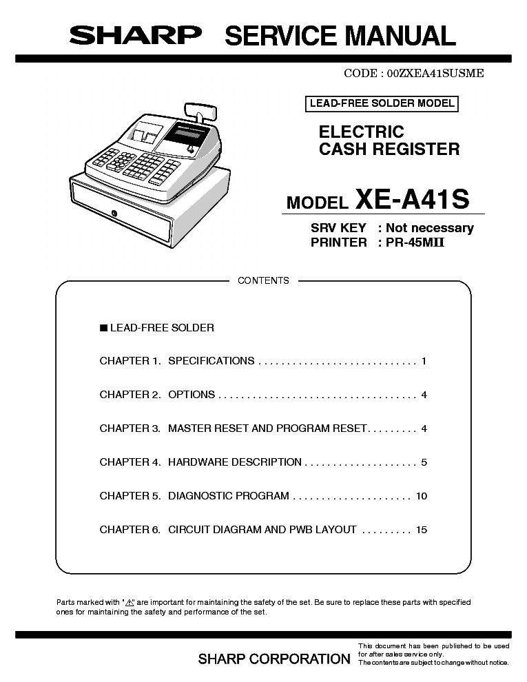 SHARP XE-A41S service manual