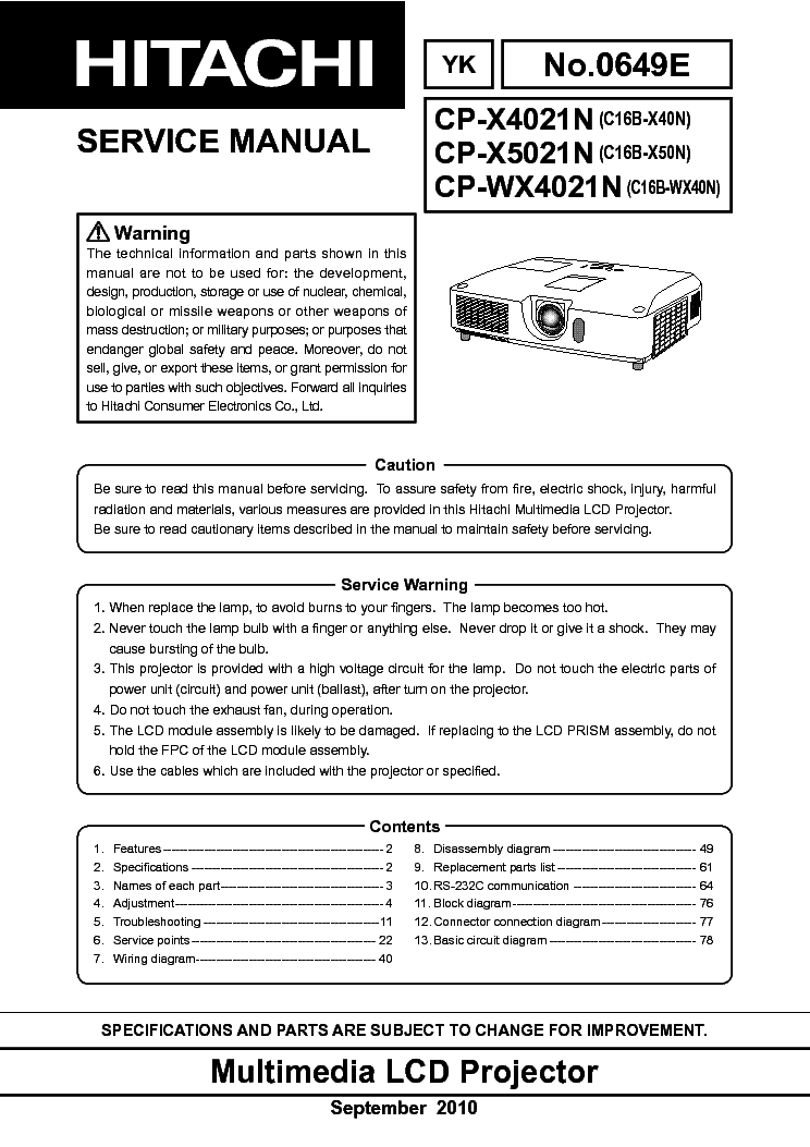 Hitachi Cp-X4021n Manual