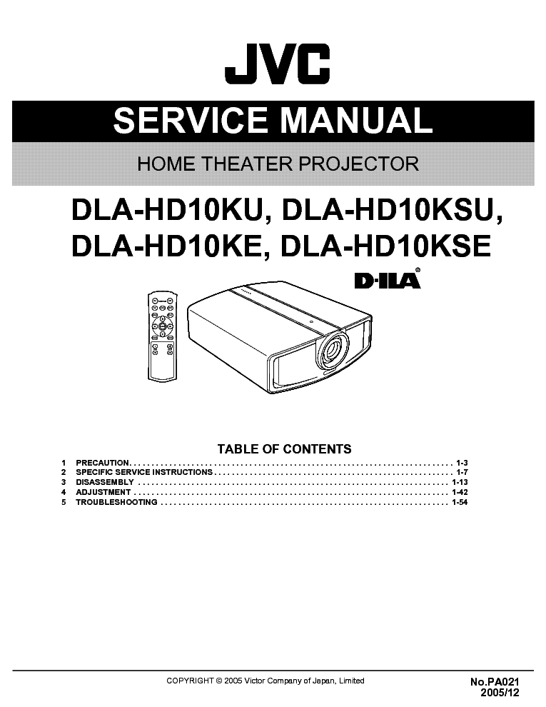 JVC DLA-HD10K Service Manual download, schematics, eeprom, repair info
