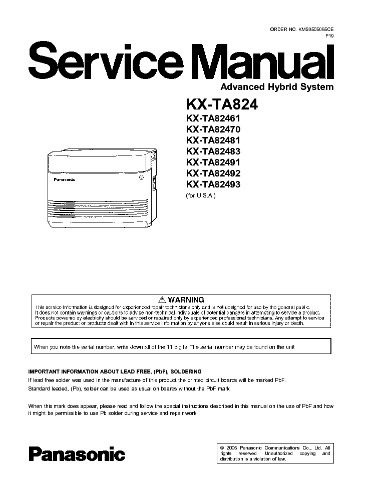 PANASONIC KX-TA824 Service Manual download, schematics, eeprom, repair