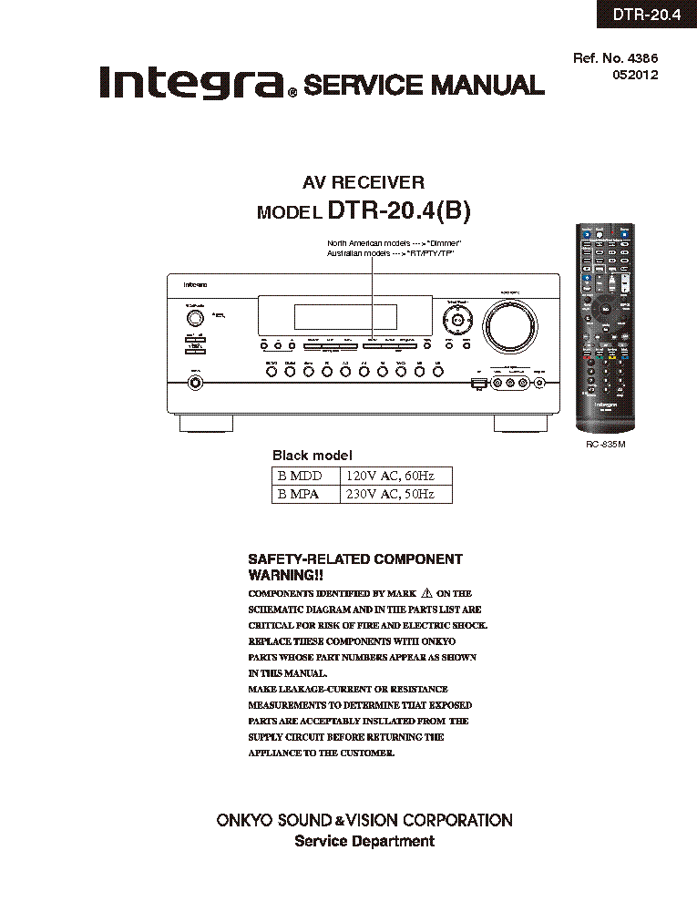 INTEGRA DTR20.4 AV RECEIVER Service Manual download, schematics, eeprom