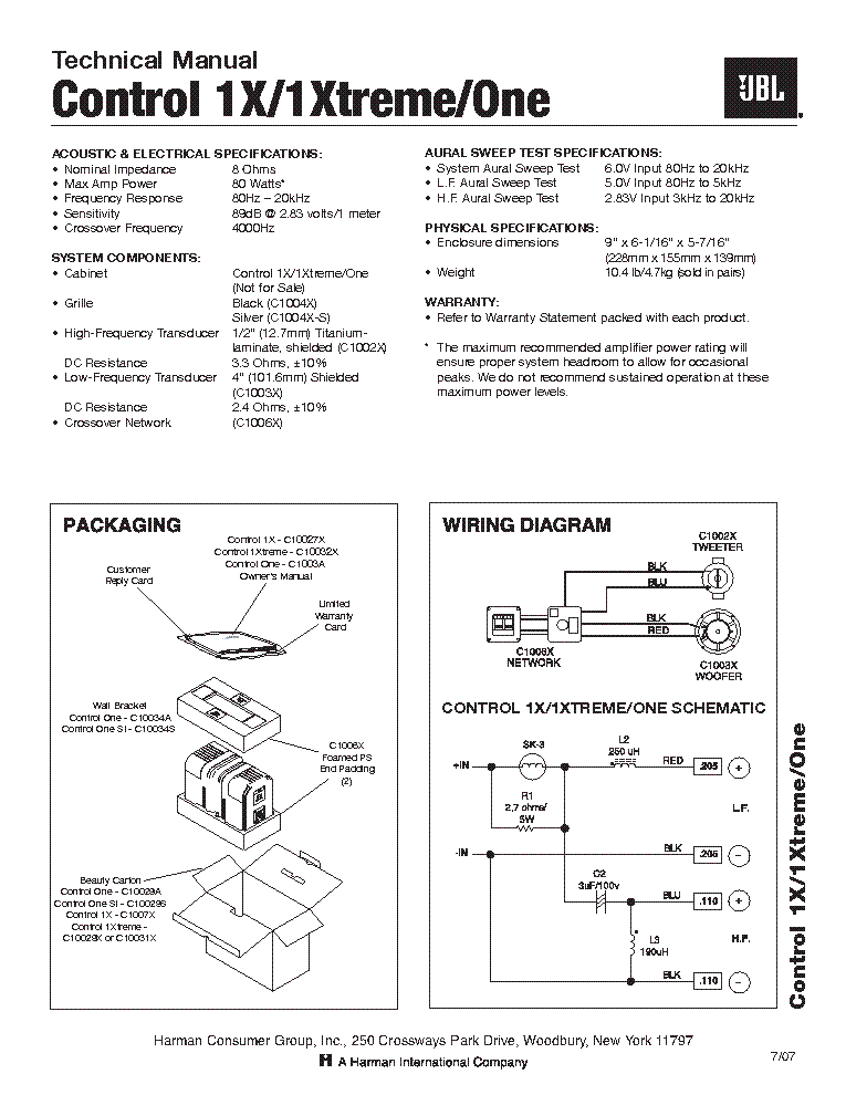 JBL CONTROL 1X 1XTREME SM Service Manual download, schematics, eeprom