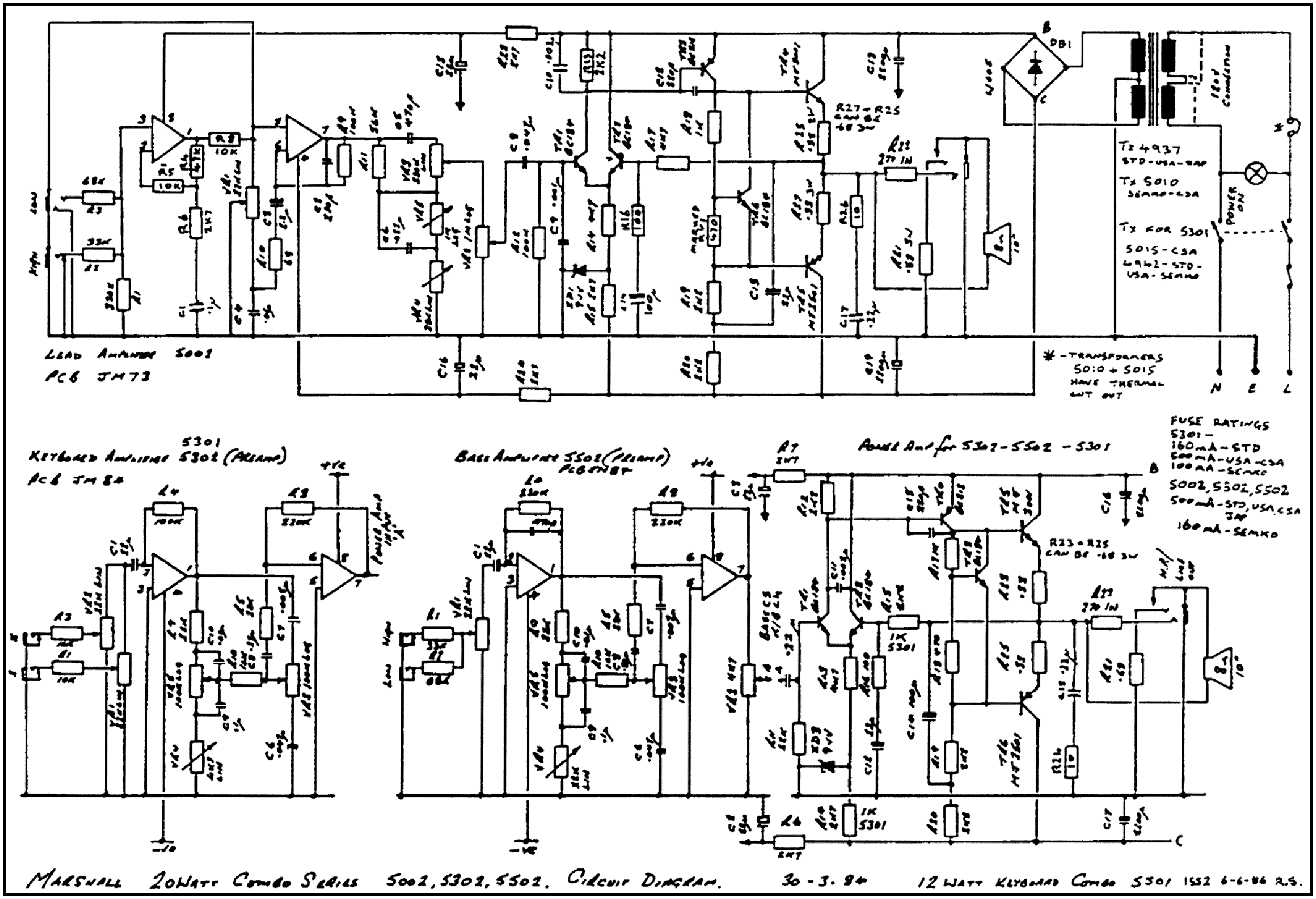 MARSHALL BASS20 20W 5502 Service Manual download, schematics, eeprom