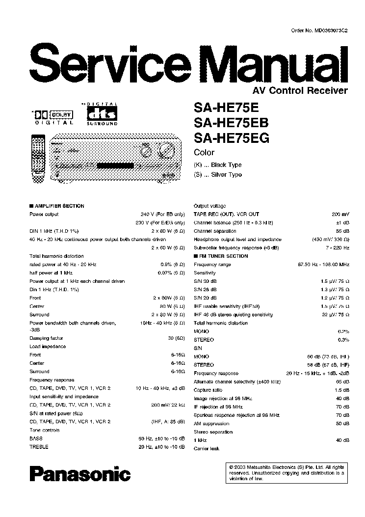 Sa-He100 Panasonic Manual