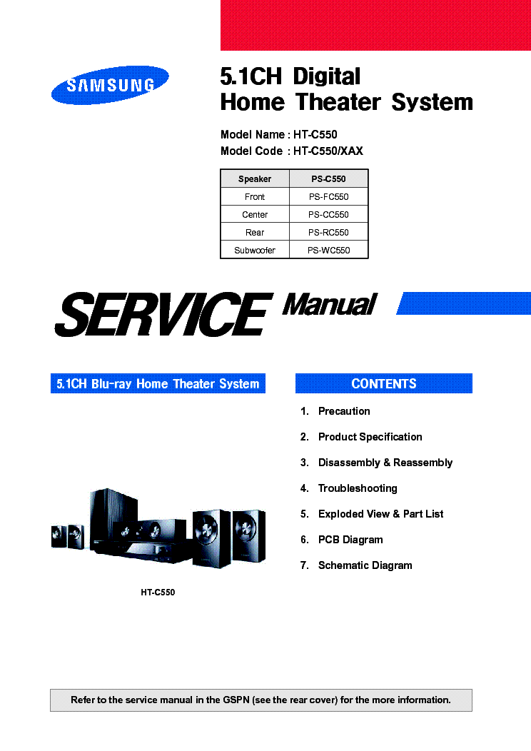 SAMSUNG HT-C550 XAX Service Manual download, schematics, eeprom, repair