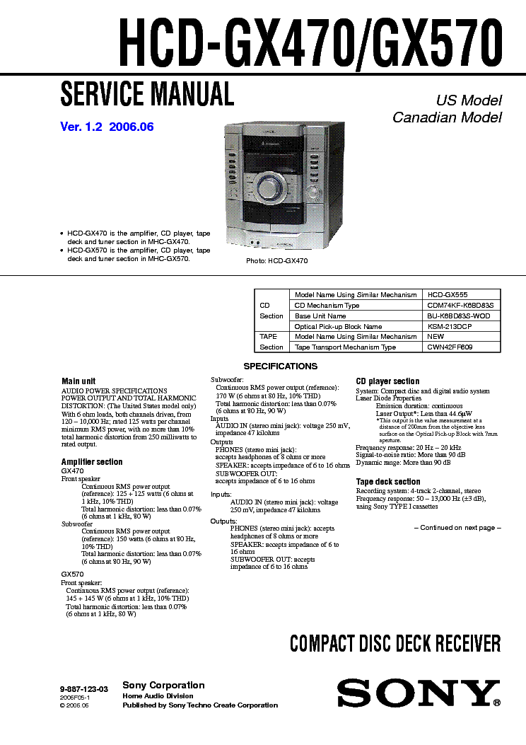SONY HCD-GX470 GX570 VER1.2 Service Manual free download, schematics ...