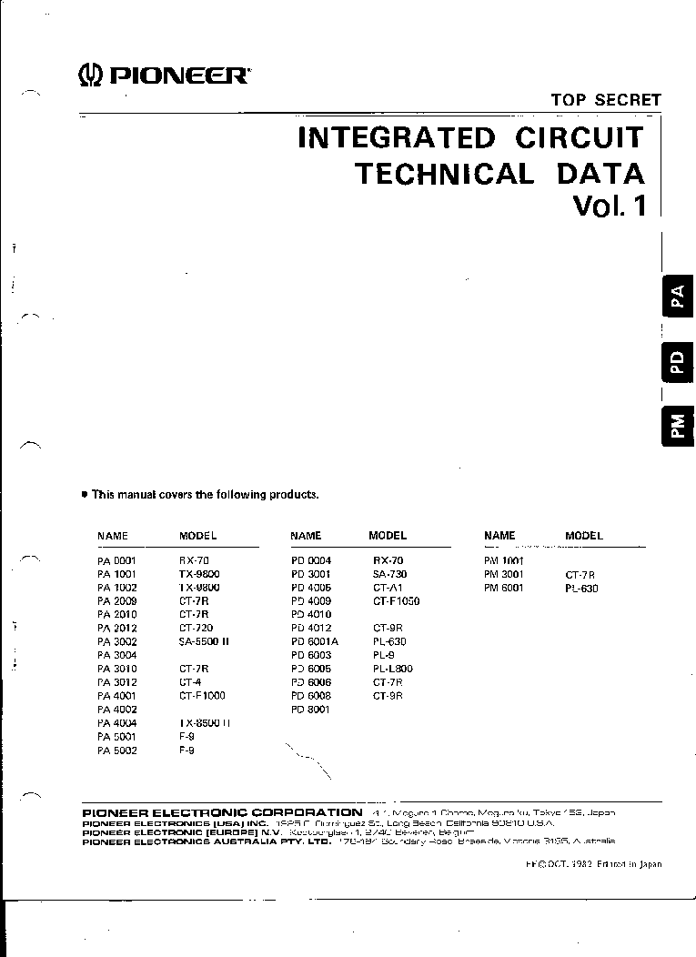 pioneer integrated circuit technical data vol1