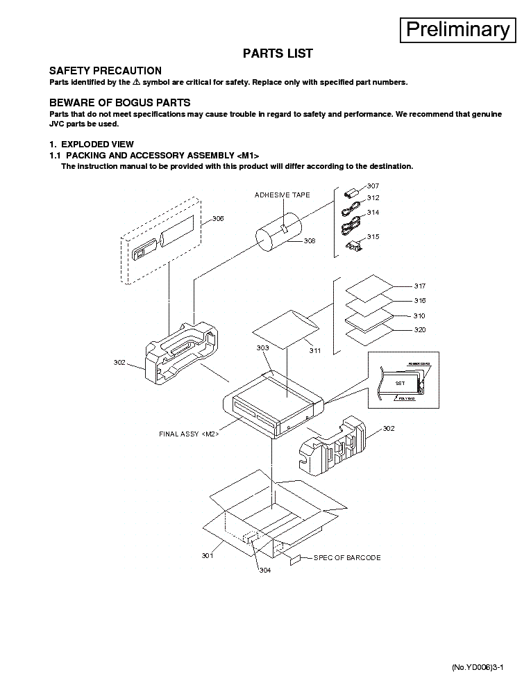 JVC DRMV1 PARTSLIST Service Manual download, schematics, eeprom