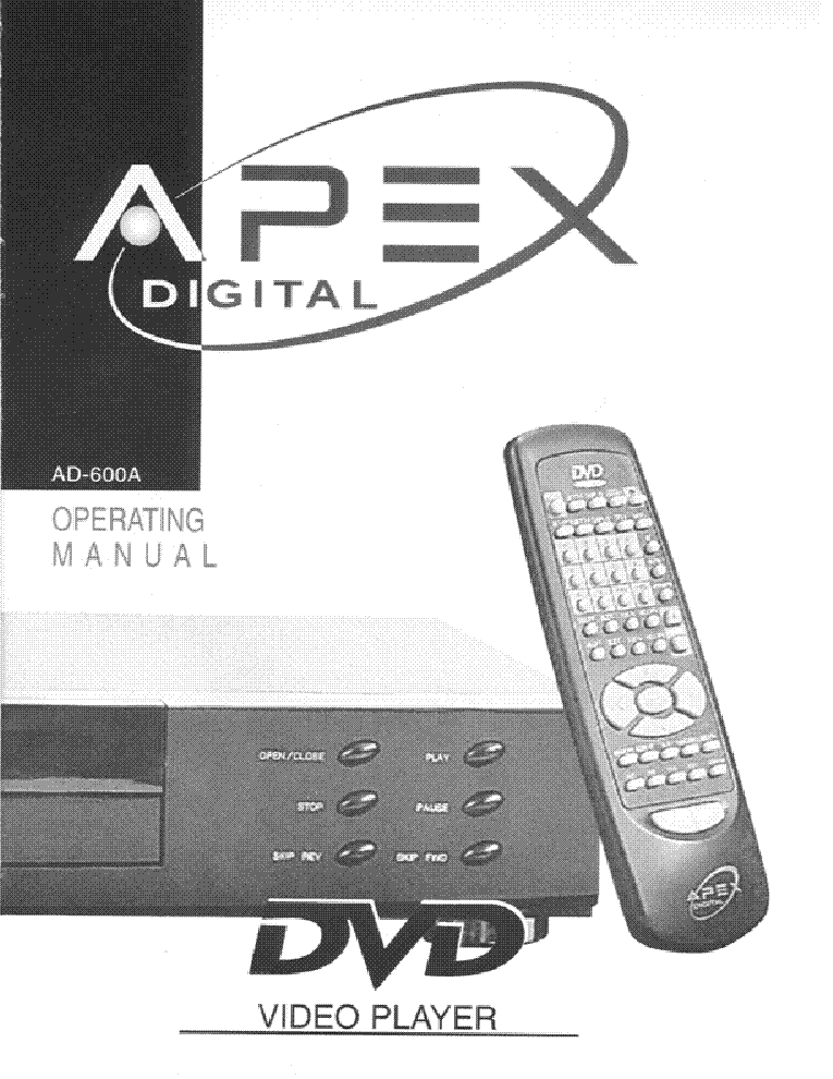 APEX AD 600A DVD PLAYER OWNERS MANUAL Service Manual Download 