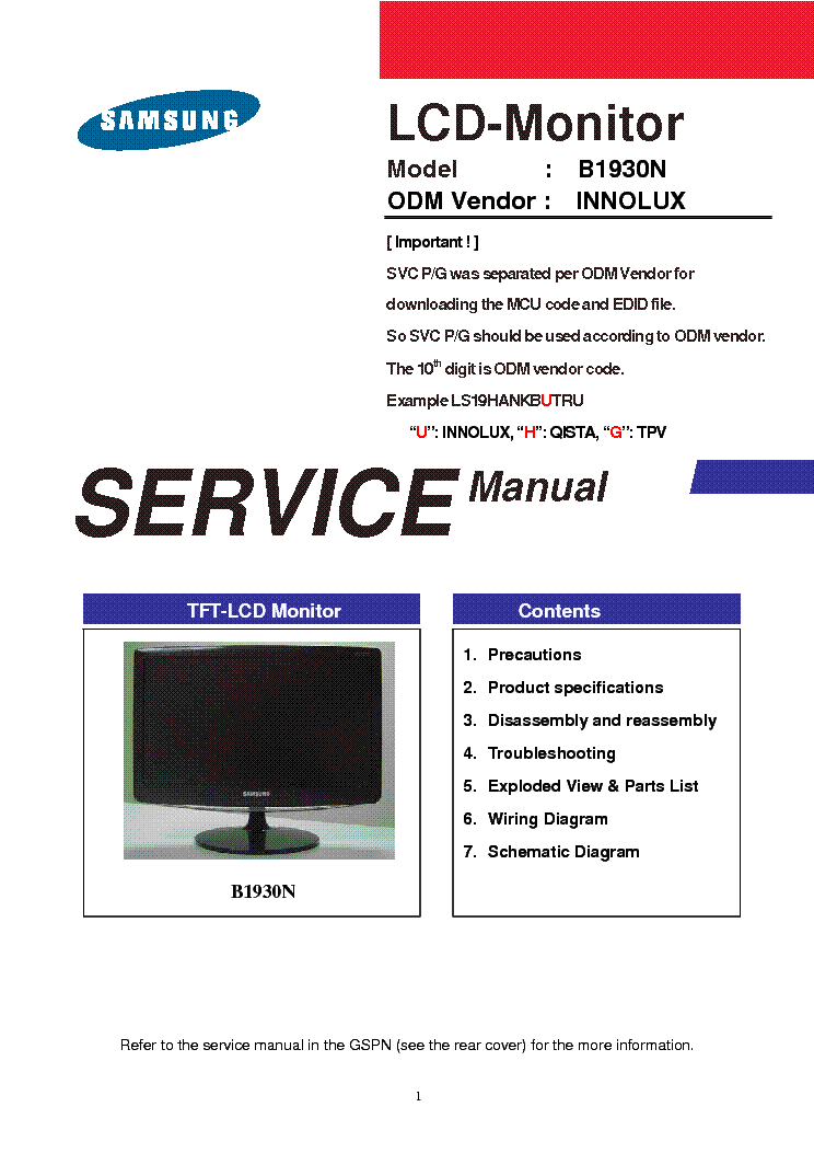 Samsung B1930n Monitor Service Manual Download  Schematics