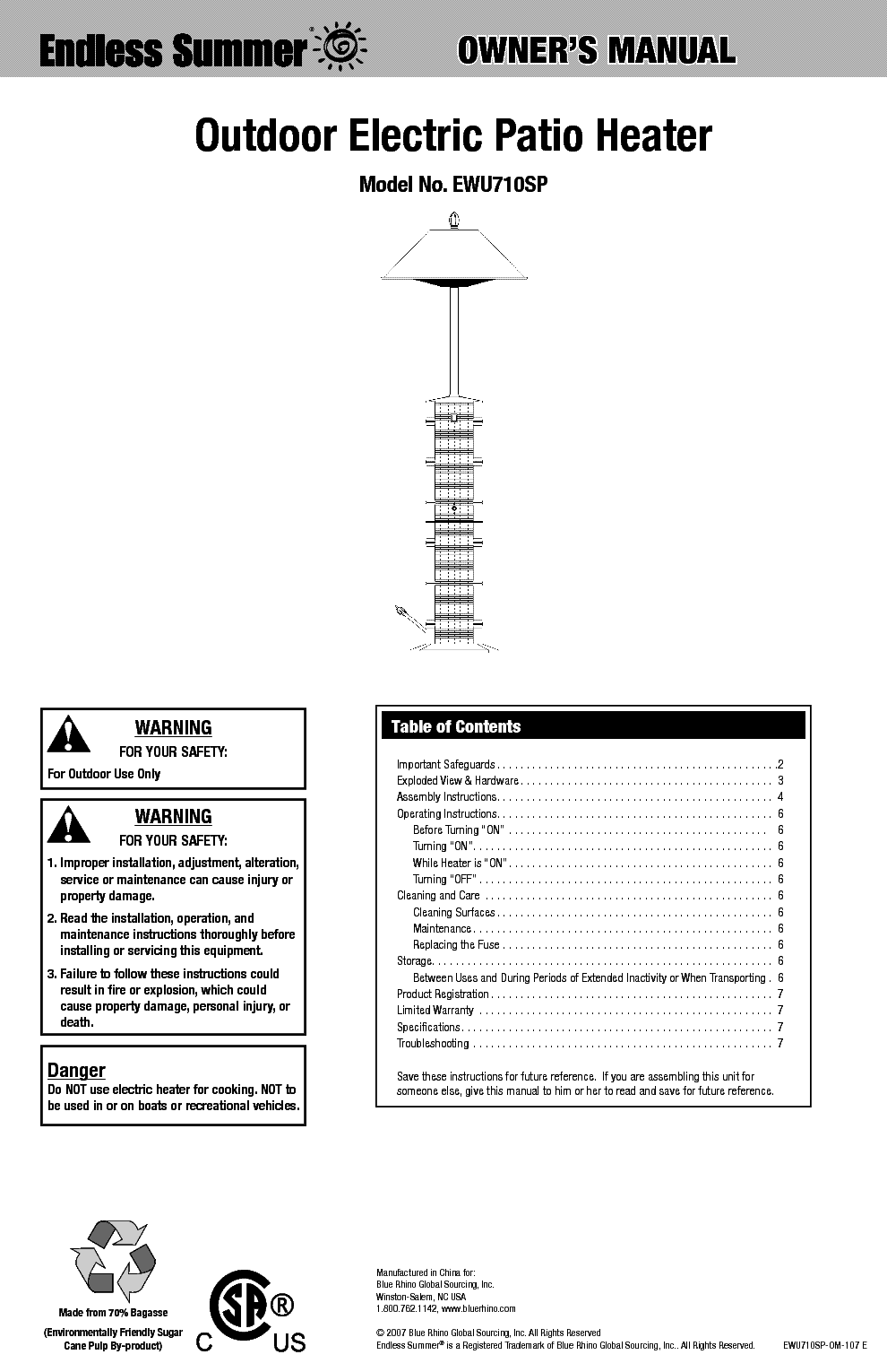 ENDLESS EWU710SP OM107E service manual (1st page)