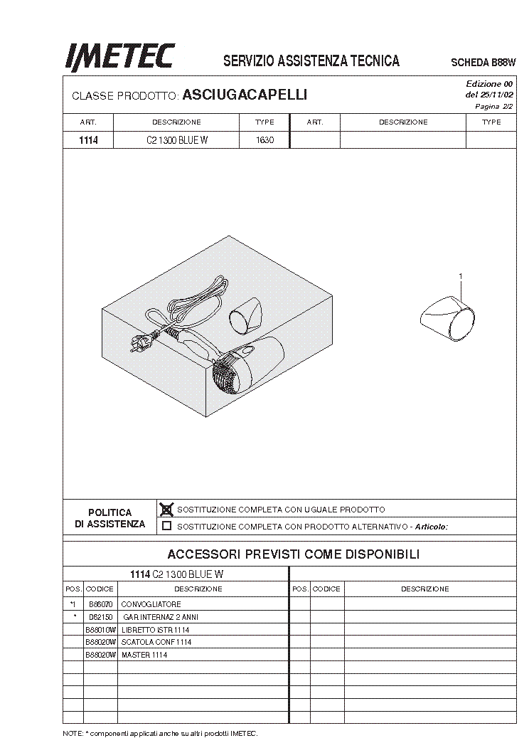 IMETEC C2 1300 BLUE W EXPLODED VIEWS service manual (2nd page)
