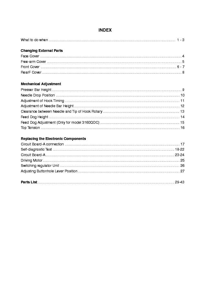 JANOME 3160QDC SEWING MACHINE SM Service Manual download, schematics