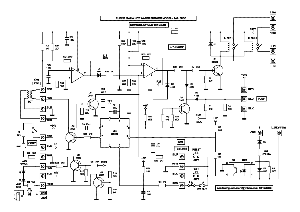 RUBINE 1A9100DC ITALIA HOT WATER SHOWER CONTROL SCHEMATIC service manual (1st page)