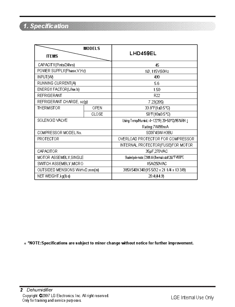 LG LHD459EL DEHUMIDIFIER Service Manual download, schematics, eeprom