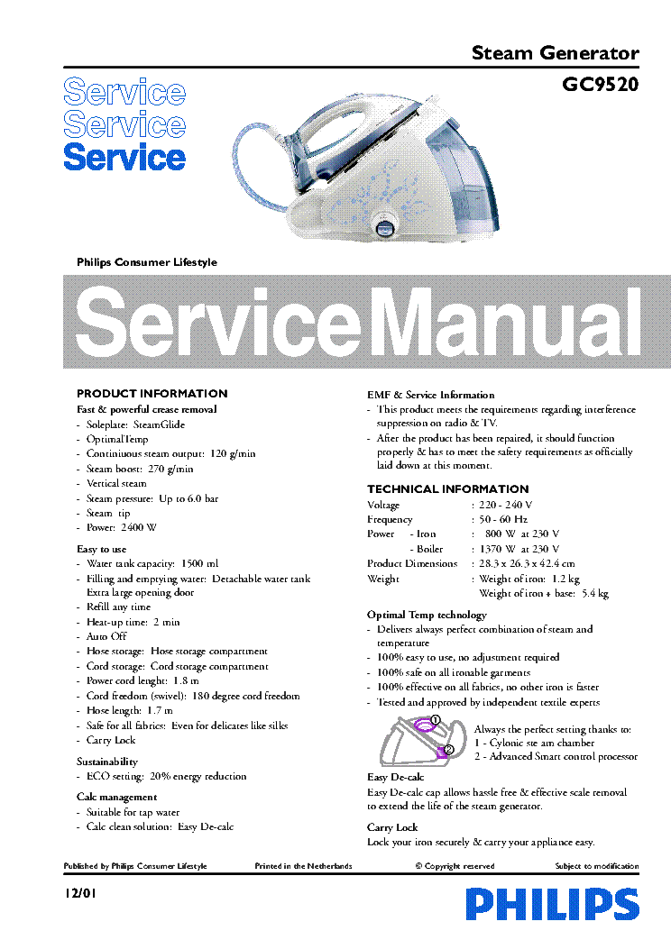 PHILIPS GC9520 service manual (1st page)