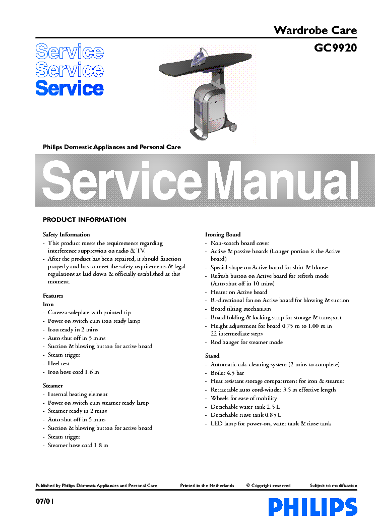 PHILIPS GC9920 service manual (1st page)