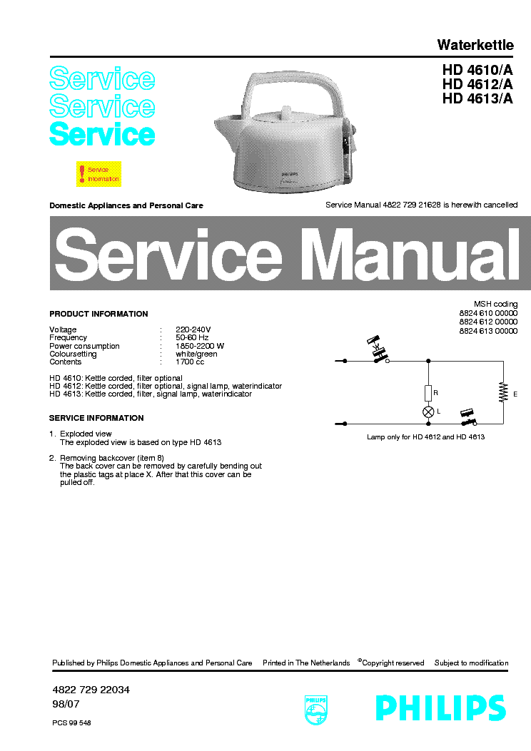 PHILIPS HD4610A service manual (1st page)