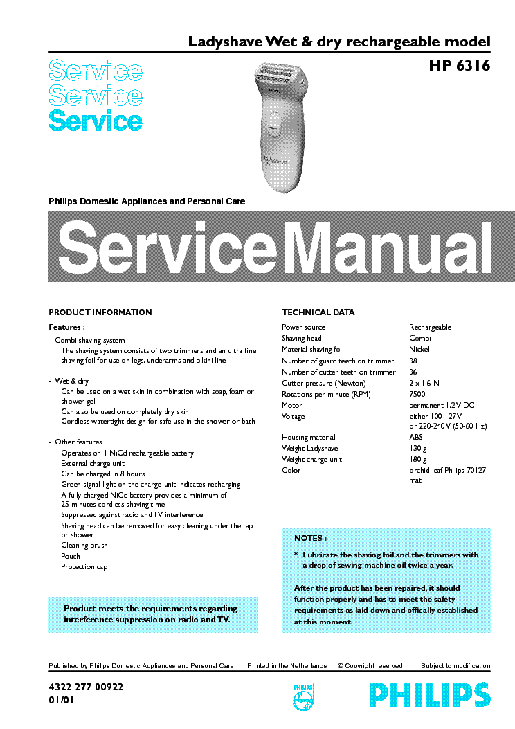 PHILIPS HP6316 service manual