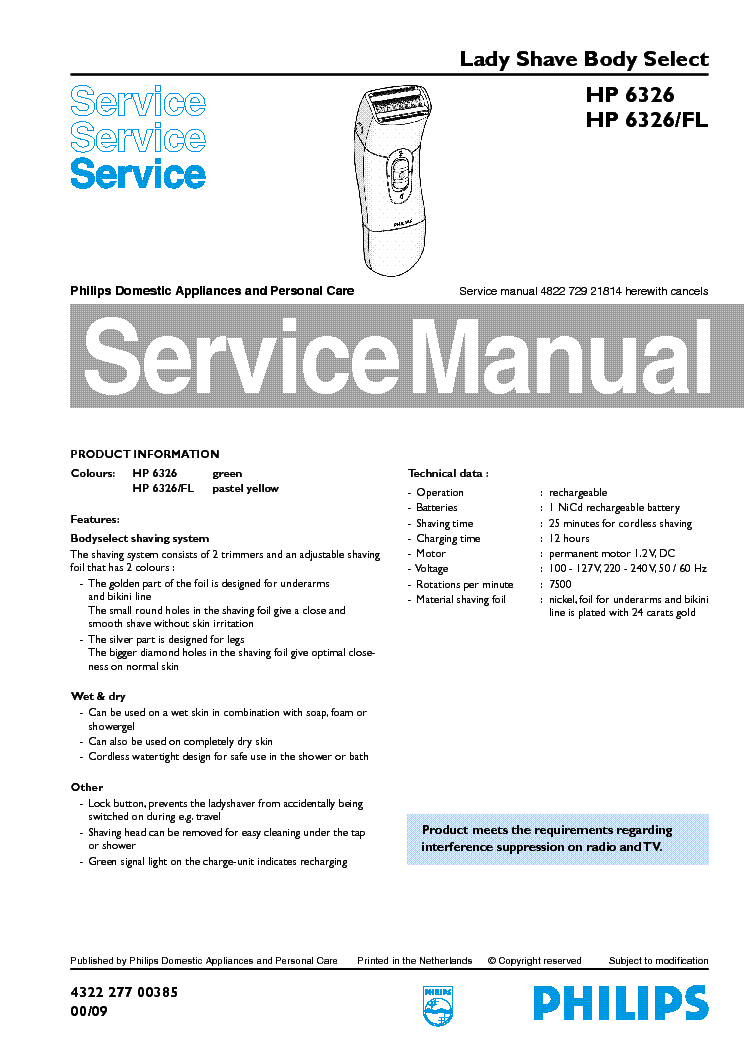 PHILIPS HP6326 service manual