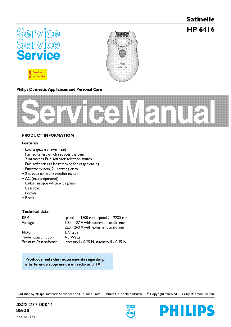 PHILIPS HP6416 service manual (1st page)