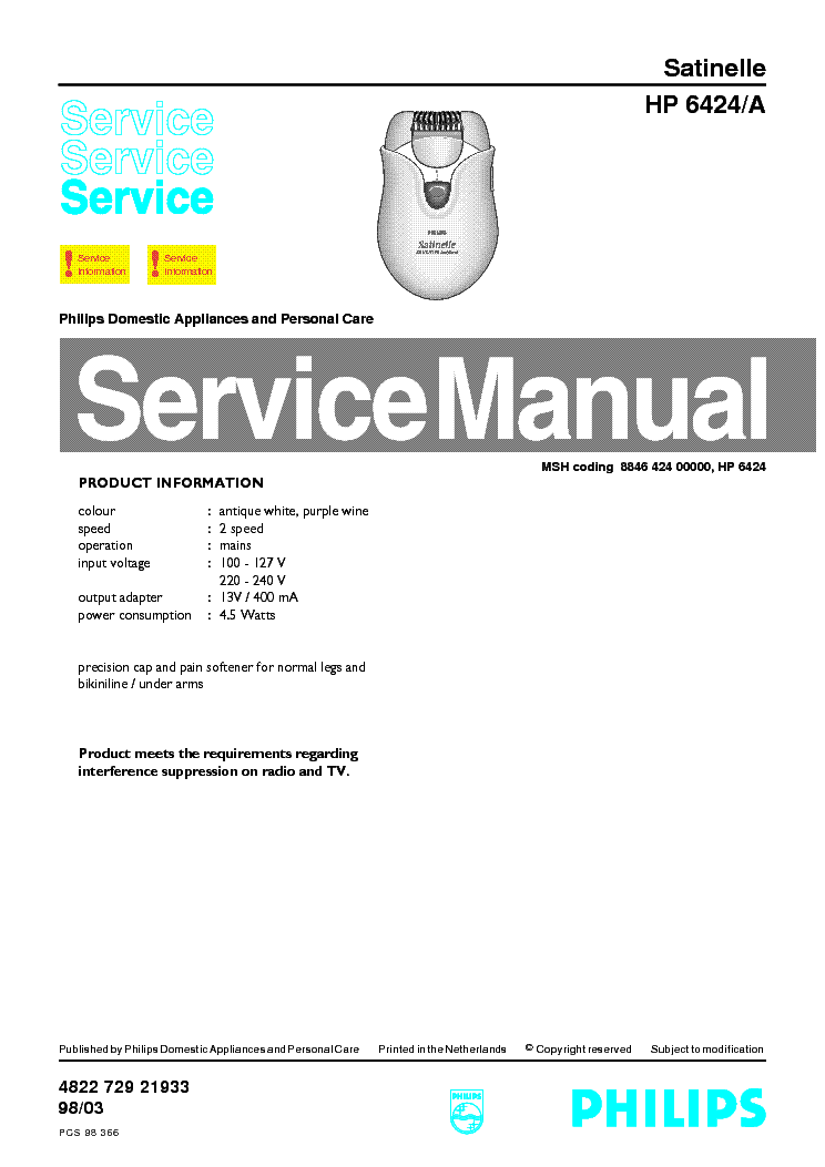 PHILIPS HP6424A service manual (1st page)
