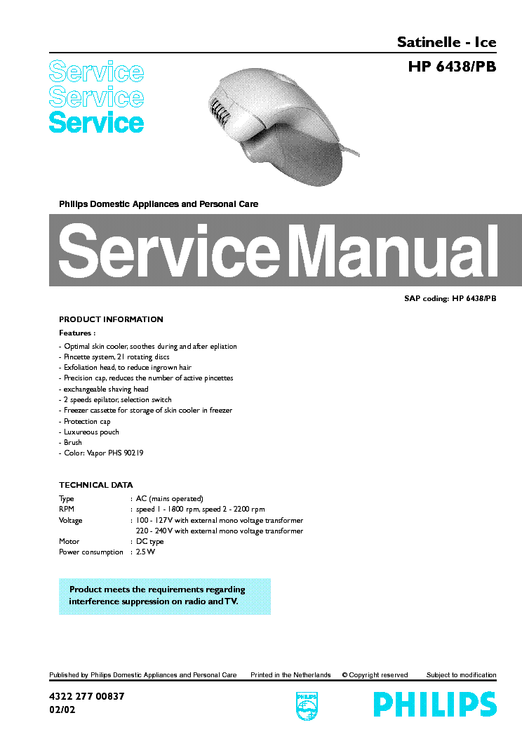 PHILIPS HP6438PB service manual