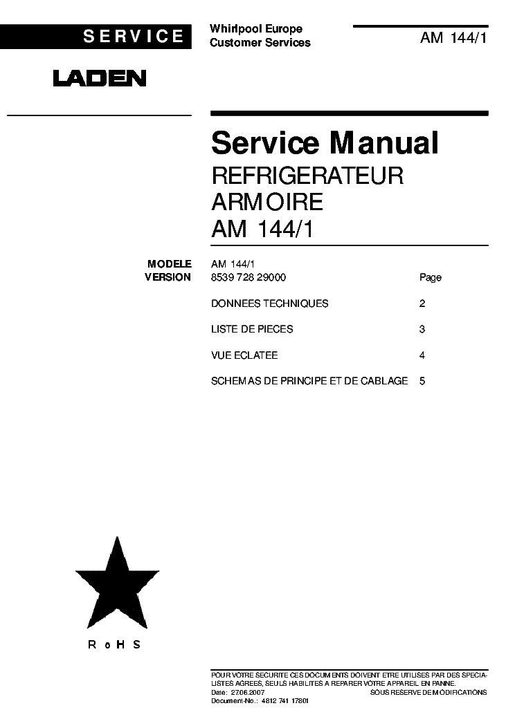 LADEN AM144-1 ARMOIRE SM Service Manual download, schematics, eeprom ...