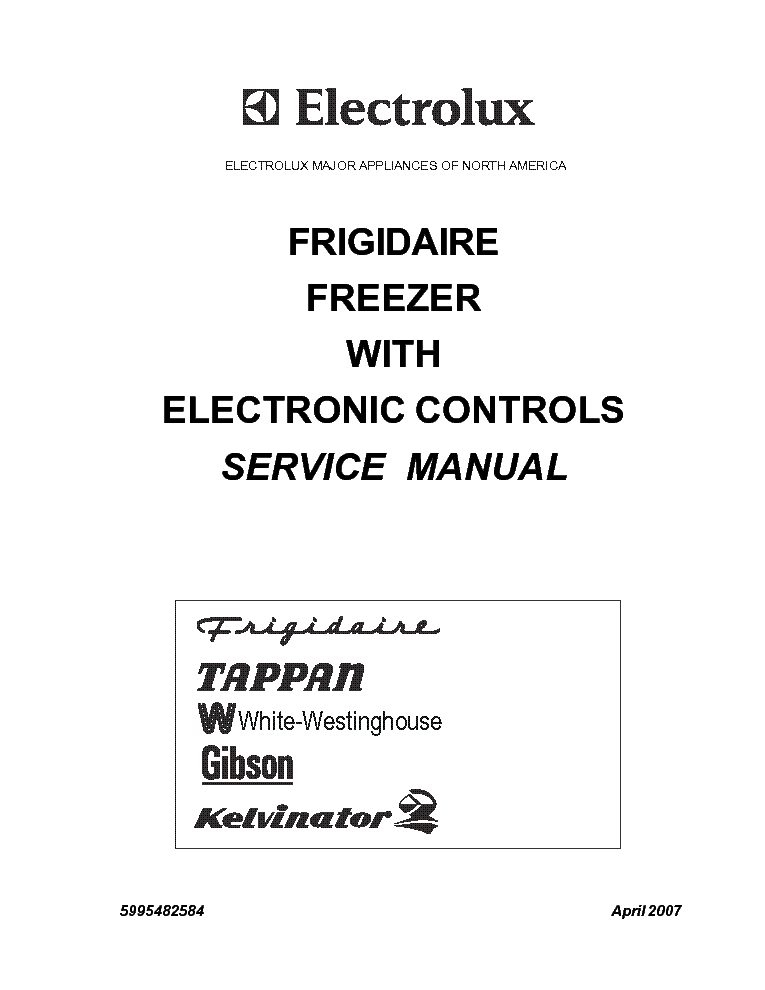 ELECTROLUX ELECTRONIC CONTROLED FRIGIDAIRE FREEZER service manual (1st page)
