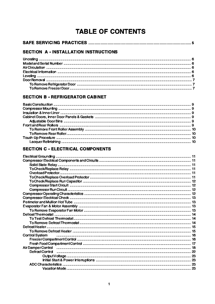 ELECTROLUX NEXT GENERATION SIDE-BY-SIDE FRIGIDAIRE REFRIGERATOR 2001 SM service manual (2nd page)