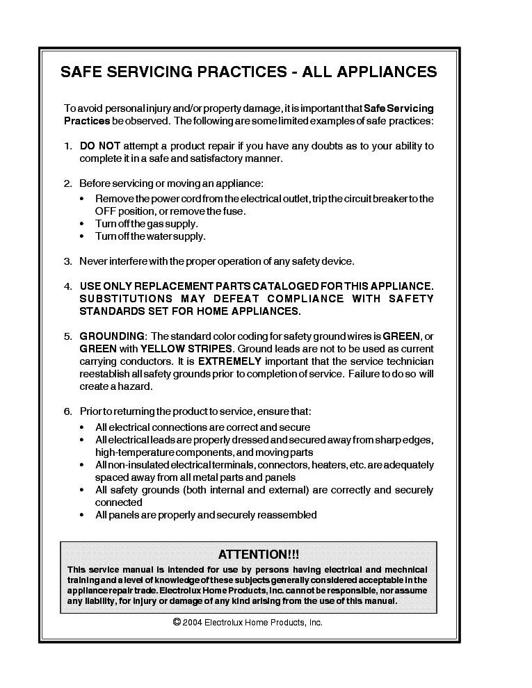 ELECTROLUX SIDE BY SIDE 2004 service manual (2nd page)