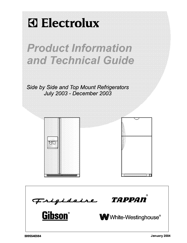 ELECTROLUX SIDE BY SIDE AND TOP MOUNT 2003 JULY-DECEMBER service manual (1st page)