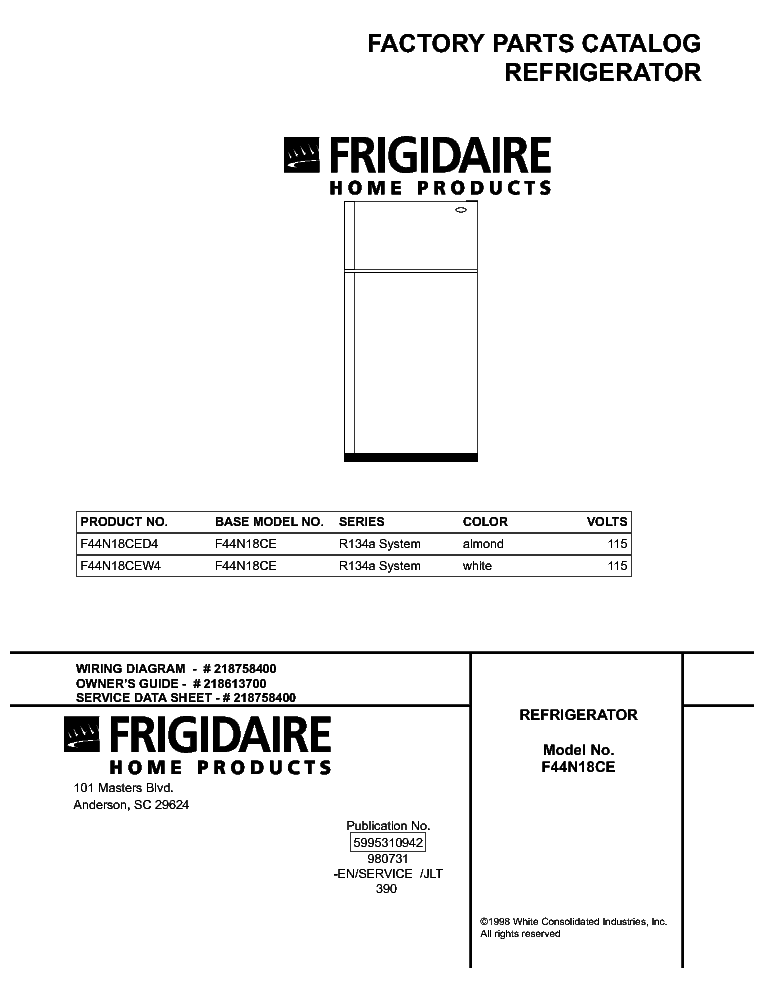FRIGIDAIRE F44N18CE Service Manual download, schematics, eeprom, repair